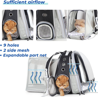 Lollimeow Cat Carrier Backpack, Bubble Dual Expandable Backpack Carrier, Pets and Small Dogs,Airline-Approved, Designed for Travel, Hiking, Walking & Outdoor Use (Dual Expandable-Black)