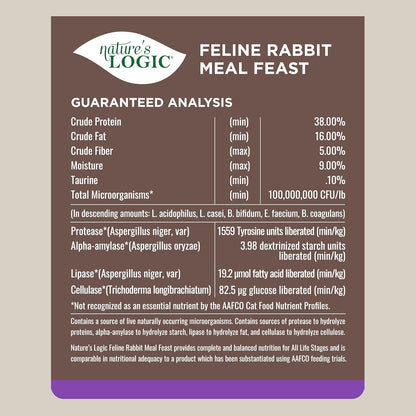Nature's Logic Feline Chicken Meal Feast Cat Food - High-Protein Dry Food for Cats, 100% Natural Nutrition with Probiotics & Prebiotics - All Life Stages - Rabbit, 7.7lbs