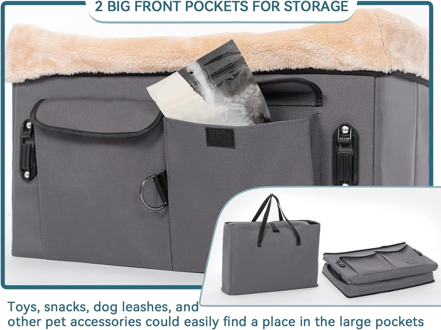 Petsfit Dog Car Seat for Medium Dogs or 2 Small Dogs, Upgraded Dog Booster Car Seat for Front and Back Seats with 2 Safety Leashes (Medium, Deep Grey)