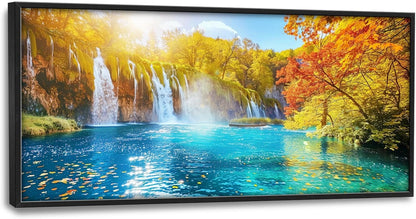 Extra Large Waterfall Lake Framed Wall Art for Living Room,Oversized Fall Autumn Tree Landscape Pictures Wall Decor,Nature Canvas Print Painting Modern Artwork Bedroom Office Bathroom 60L" x 30W"