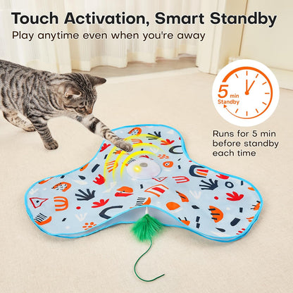 Potaroma Hide and Seek Interactive Cat Toys, Moving Concealed Wand Feather, Automatic Chargeable Indoor Kitten Exercise Kicker, Mouse Squeaky, Floral Cover