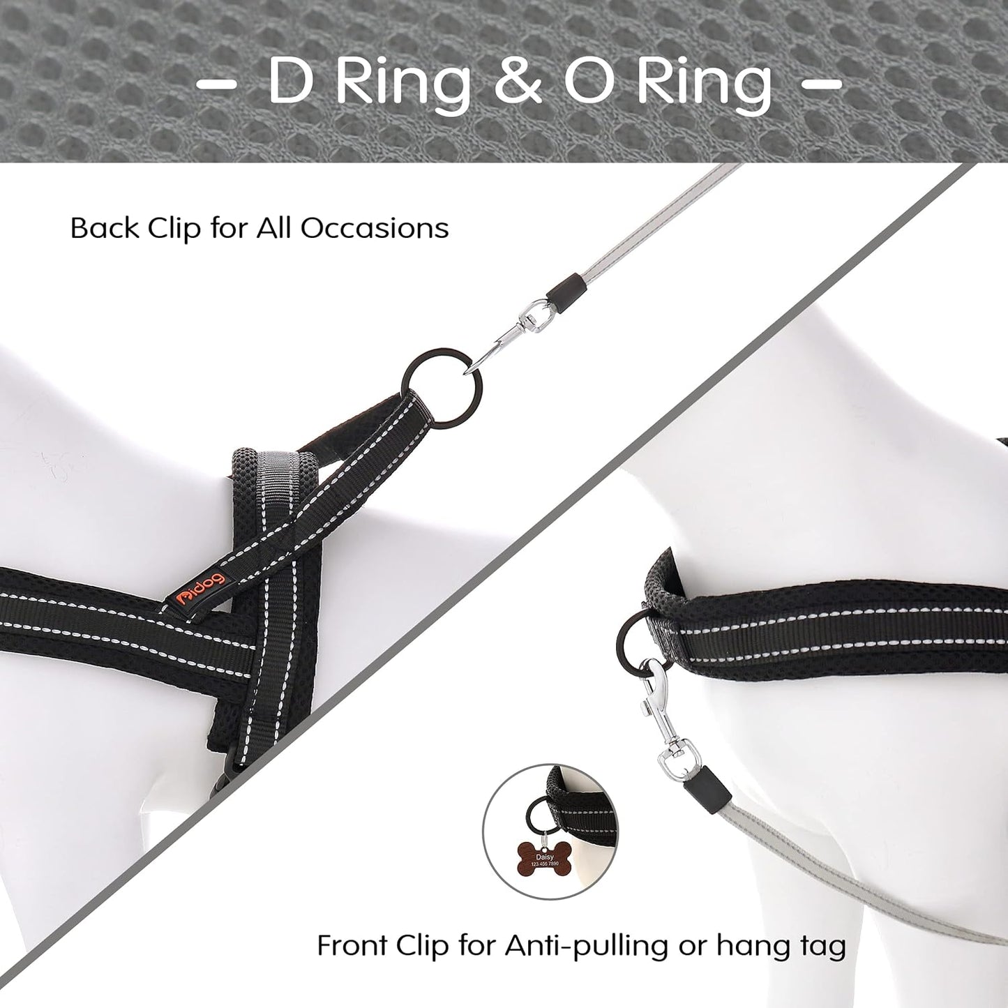 Didog No Pull Dog Harness with Soft Mesh Padded,Reflective & Quick Fit Light Weight Dog Strap Vest Harness,Easy for Walking Training (M:Chest 21-26", Mesh-Black)