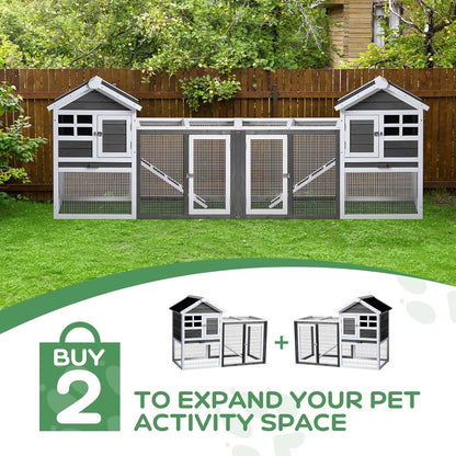 Outvita Rabbit Hutch, Small Wood Chicken Coop, 48" Guinea Pig Cage w/Pull-Out Tray, Waterproof Asphalt Roof, Chicken Run, Interactive Door for Small Animal Pen Outdoor