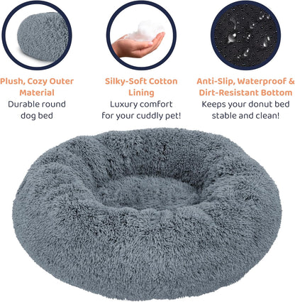 Donut Dog Bed - Premium Comfort for Anxiety Relief - Fluffy & Calming Design with Ultra-Plush Support | Cozy Round Dog Bed with Super Soft Circle Style (Size L Dark Grey)