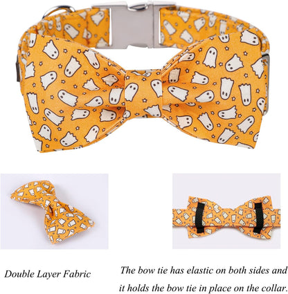 Lionet Paws Halloween Dog Collar with Bowtie - Cute Cotton Adjustable Fall Bowtie Dog Collar with Metal Buckle for Small Medium Large Dog Girl Boy Gift, XL, Neck 16-26in