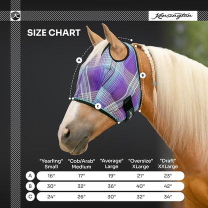 Kensington UV Horse Fly Mask with Web Trim - Protective Mask with Dual Ear Opening & Forelock Freedom - Small, Atlantis