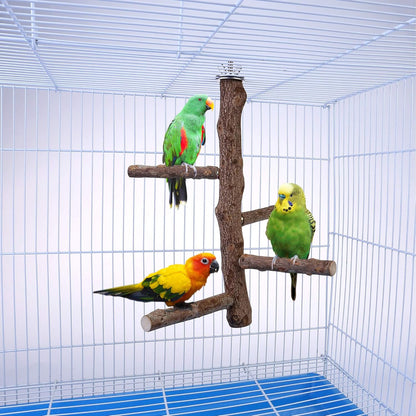 Bird Perch Stand Toy, Natural Wood Parrot Perch Bird Cage Branch Perch Accessories for Parakeets Cockatiels Conures Macaws Finches Love Birds(L: 13.8" Length)