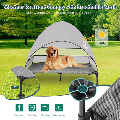 Upgraded Elevated Dog Bed with Canopy, Portable Raised Outdoor Dog Bed with Stable Anti-Slip Feet, Wider Shade Pet Bed Cot, Raised Dog Beds for Large Dogs Camping, Indoor & Outdoor Use