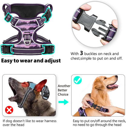 Timos Dog Harness,No-Pull Pet Harness Adjustable Soft Padded Dog Vest,Reflective No-Choke Pet Oxford Vest with Easy Control Handle for Large Dogs,Moon Night,L