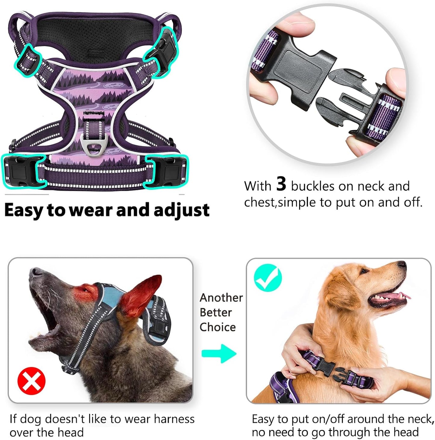 Timos Dog Harness,No-Pull Pet Harness Adjustable Soft Padded Dog Vest,Reflective No-Choke Pet Oxford Vest with Easy Control Handle for Small Dogs,Moon Night,S