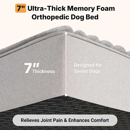 Veehoo Orthopedic Memory Foam Dog Bed, 7 Inch Thick Extra Large XXL Dog Bed for Senior Dogs with Ultra-Soft Fluffy Surface, Waterproof Liner, Removable Washable Cover and Non-Slip Bottom, 52"x36"x7"