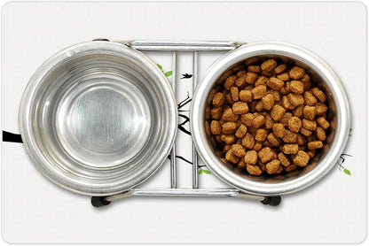 Lunarable Cat Lover Pet Mat for Food and Water, Animals in Love on Tree Branch Flying Birds Nature Romance Illustration, Non-Slip Rubber Mat for Dogs and Cats, 18" X 12", Lime Green