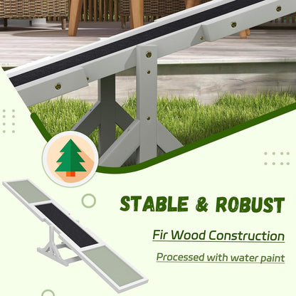 PawHut Wooden Dog Agility Seesaw for Training and Exercise, Platform Equipment Run Game Toy, Weather Resistant Pet Supplies, 71" L x 12" W x 12" H, White