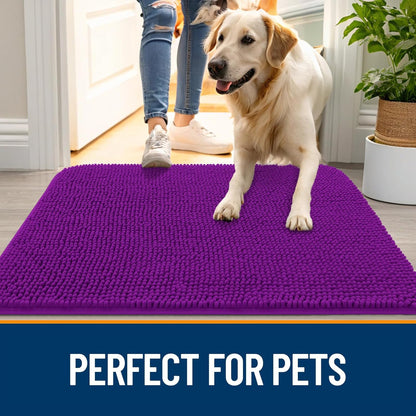 OLANLY Dog Door Mat for Muddy Paws 30x17, Absorbs Moisture and Dirt, Absorbent Non-Slip Washable Doormat, Quick Dry Chenille Mud Mat for Dogs, Entry Indoor Entryway Carpet for Inside Floor, Purple