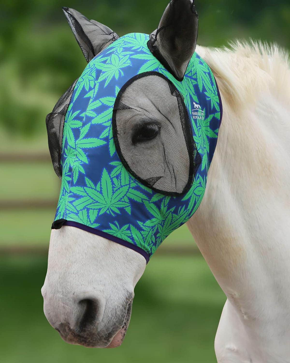 Harrison Howard Super Comfort Stretchy Fly Mask Large Eye Space with UV Protection Soft on Skin with Breathability Live Leaf L