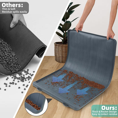 Dog Mat for Food and Water - 39.4" x 27" Large Pet Feeding Mats with Residue Collection Pocket - Waterproof Dog Cat Bowl Mat with High Edges to Prevent Water and Food Spills (Dark Grey)