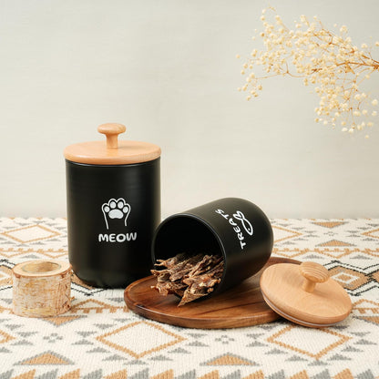 Cat Treat Container with Airtight Lid, Cat Food Oganizer Dry Food, Cat Food Storage Containers, Pet Treats Canister, Cat Treat Jar Set of 2-8.3x4.9 & 7.1x4.3 (Black)