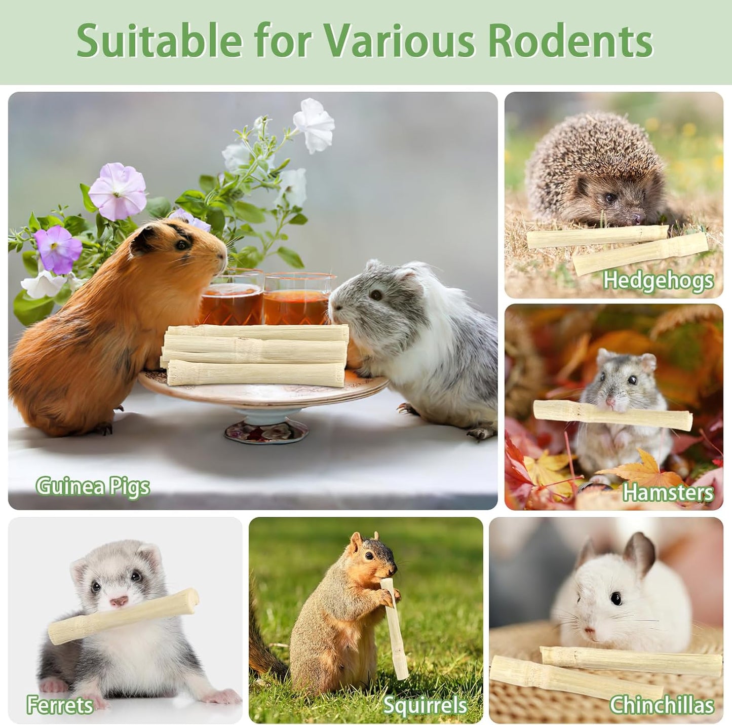 PEASUG 300g Sweet Bamboo Chew Sticks for Rabbits, Natural Bunny Chinchilla Chew Sticks Toys, Small Animal Teeth Grinding Toys and Molar Treats for Chinchilla, Guinea Pigs, Squirrel, Hamster