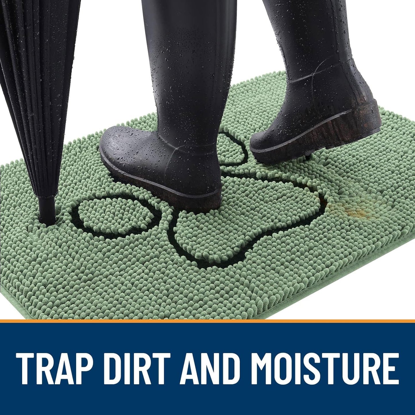 OLANLY Door Mat for Muddy Dog Paws 30x20, Absorbent Chenille Doormat with Paw Print Design, Non-Slip Washable Doormat for Indoor Entryway, Quick-Dry Pet Bed Mats for Dirty Dogs, Olive Green and Black