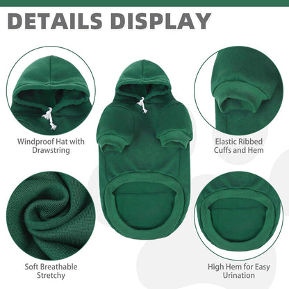 KOOLTAIL Basic Dog Hoodie - Soft & Warm Dog Sweater with Leash Hole and Pocket, Winter Coat, Cold Weather Clothes, Small to Large, Deep Green