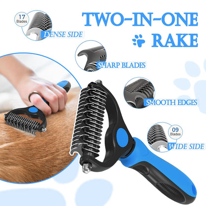 4 in 1 Cat Grooming Brush Self Cleaning Slicker Brush Dematting Tool for Dogs & Cats Haired Pets Skin Friendly, Deshedding Tool, Suitable for Pet Supplies Accessories, Blue