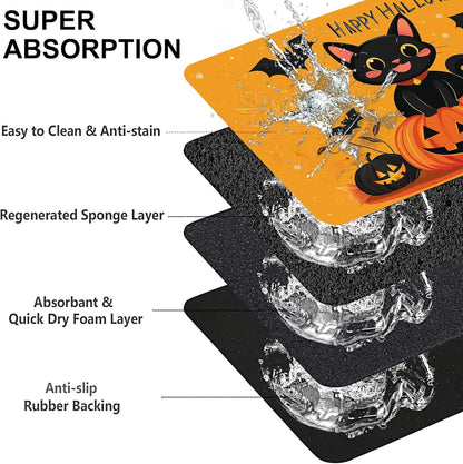 Happy Halloween Cat Pet Feeding Mat for Floors-Absorbent Dog Bowl Mat for Food and Water, Quick Dry Pet Cat Feeding Mats with Non Slip Bottom, Mess-Free Dog Accessories 16"x24"