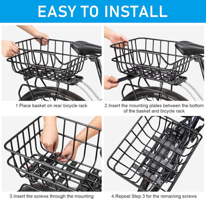 CXWXC Rear Bike Basket - Bicycle Rear Basket with Cargo Net and Waterproof Cover - Rear Mount Aluminium Bike Basket Large Capacity