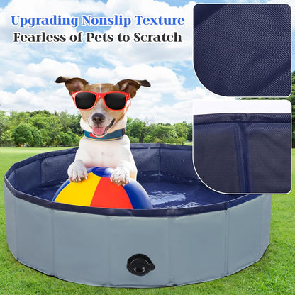 Foldable Dog Bath Swimming Pool Plastic Kiddie Pool Professional Tub Collapsible Grooming Bathtub for Pets Kids Baby and Toddler, 39.5 x 12 Inches Gray