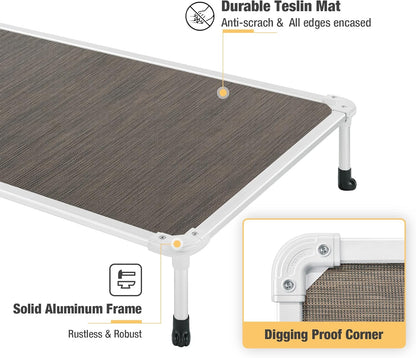 Veehoo Chew Proof Elevated Dog Bed - Cooling Raised Pet Cot - Silver Aluminum Frame and Durable Textilene Mesh Fabric, Unique Designed No-Slip Feet for Indoor or Outdoor Use, Brown, X-Large, CWC2003