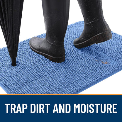 OLANLY Dog Door Mat for Muddy Paws 30x20, Absorbs Moisture and Dirt, Absorbent Non-Slip Washable Doormat, Quick Dry Chenille Mud Mat, Entry Indoor Entryway Carpet for Inside Floor, Cornflower Blue