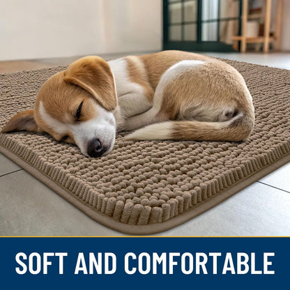 Smiry Dog Door Mat for Muddy Paws 40x32, Absorbs Moisture and Dirt Doormat, Non-Slip Washable Quick Dry Chenille Front Door Mat Indoor Entrance, Entryway Carpet for Inside Floor, Camel