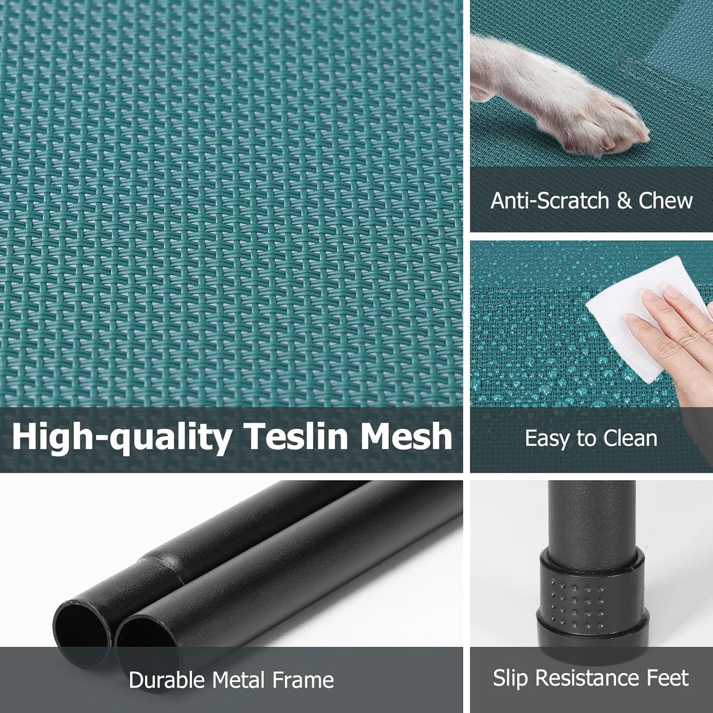 Elevated Dog Bed for Outdoor, XXXL Raised Dogs Cot with Washable Mesh, Cooling Pet Beds Chew Proof Dog Hammock, Metal Frame Lifted Platform for Training Outside Camping, 59 inch Green