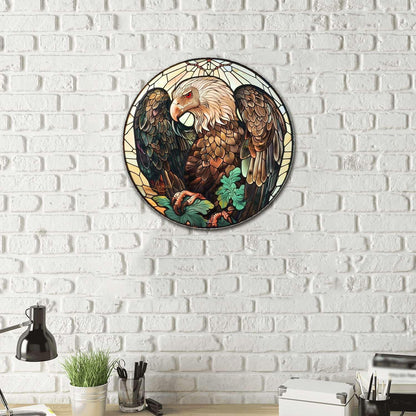 Lygond Metal Sign Tin Sign Circular Stained Glass Vulture Funny Bathroom Decor for Gift 12×12 Inches
