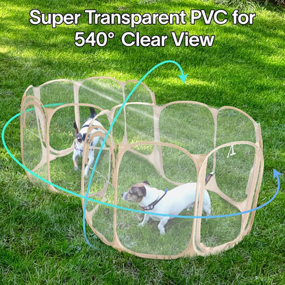 Cold Resistant Cat Playpen PVC Dog Playpen - Portable & Foldable Indoor Outdoor Puppy Playpen - Insulated 2-Room Dog TentCrate Cage Kennel, Playpen for Kitten, Small Animals Play Pen