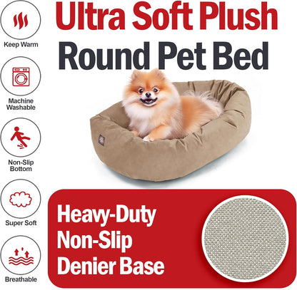 Majestic Pet 24 Inch Suede Shredded Memory Foam Mix Calming Small Dog Bed Washable 24 x 19 x 7 (Inch) - Cozy Soft Round Donut Dog Bed with Spine for Head Support - Pet Bed Stone