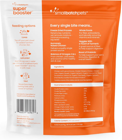 smallbatch Freeze Dried Dog Treats, Superfood Food Topper Chicken Bites for Dogs & Cats, Probiotics, Organic Ingredients, High Protein, Grain Free Healthy Treat Food Topper, Made in The USA, 7 oz Bag