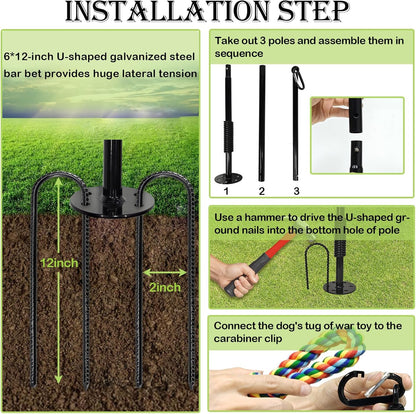 Outdoor Interactive Dog Toys,Tether Outdoor Dog Tug Toy Exercise Equipment in Yard Park with 2 Rope Toy for Large Medium Small Dogs Pull Chase and Tug of War