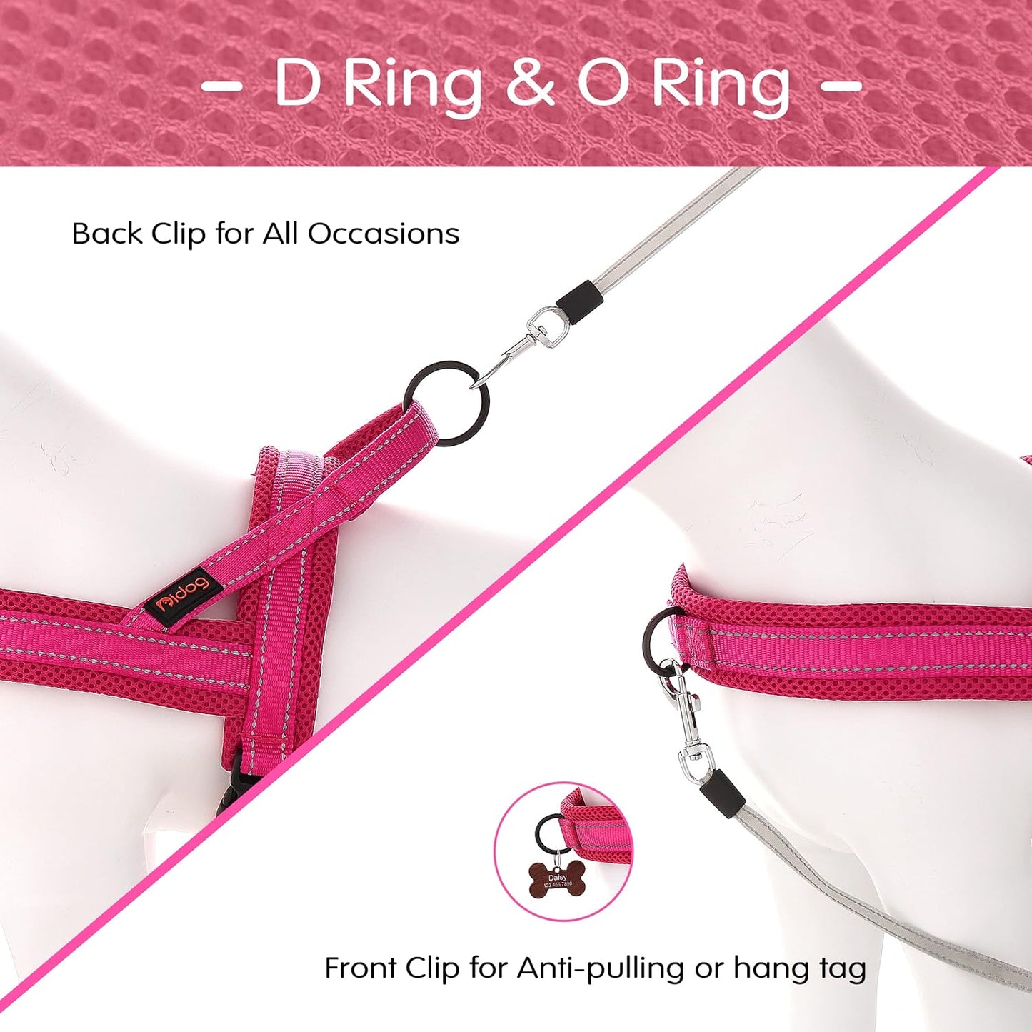 Didog No Pull Dog Harness with Soft Mesh Padded,Reflective & Quick Fit Light Weight Dog Strap Vest Harness,Easy for Walking Training (S:Chest 18-22", Mesh-Hot Pink)