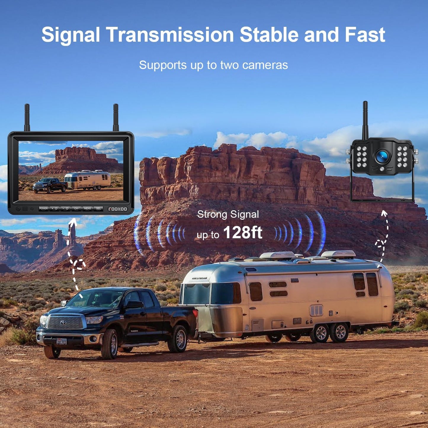 Fookoo HD 1080P 7-inch Wireless Backup Camera for Furrion RV, 7" Split Screen Monitor Plug-Play Easy Setup Rear View Camera DIY Guide Lines Waterproof for Truck RV Trailer Camper Motorhome - DW70101