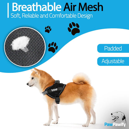 PawPawify Custom No Pull Dog Harness with Name and Phone Number, Heavy Duty Personalized Pet Vest to Prevent Tugging, Pulling, or Choking, Training and Walking (New Black, XS (5-9LBS))