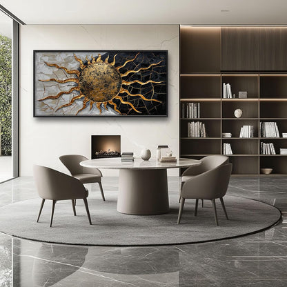 Quorin Golden Sun Large Wall Art Abstract Day and Night Pictures Black and Golden Wall Decor Canvas Print Painting Artwork for Bathroom Living Room Bedroom 60L x 30W