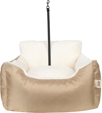 Best Pet Supplies Dog Pet Booster Seat, Dog Car Seats for Small Dogs & Medium Dogs, Soft Plush Cushion with Comfortable Bedding, Secure Straps, and Tall Pillow, Brown