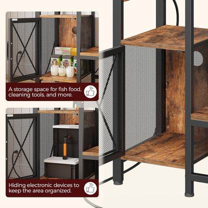 20-37 Gallon Fish Tank Stand, Aquarium Stand with Power Outlet and Storage Cabinet, Heavy Duty Tank Stand Suitable for Turtle Tank, Reptile Terrarium, for Home Office, Rustic Brown FTHR40E01