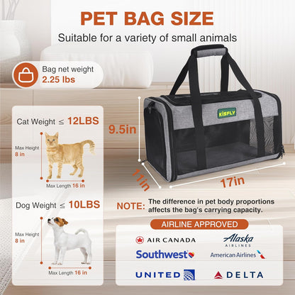 TSA Approved Pet Carrier in Cabin – Portable Travel Bag with Litter Box for Cats, Small Dogs, Kittens, Puppies & Rabbits (17"x11"x9.5"), for Pets up to 12 lbs, Gray