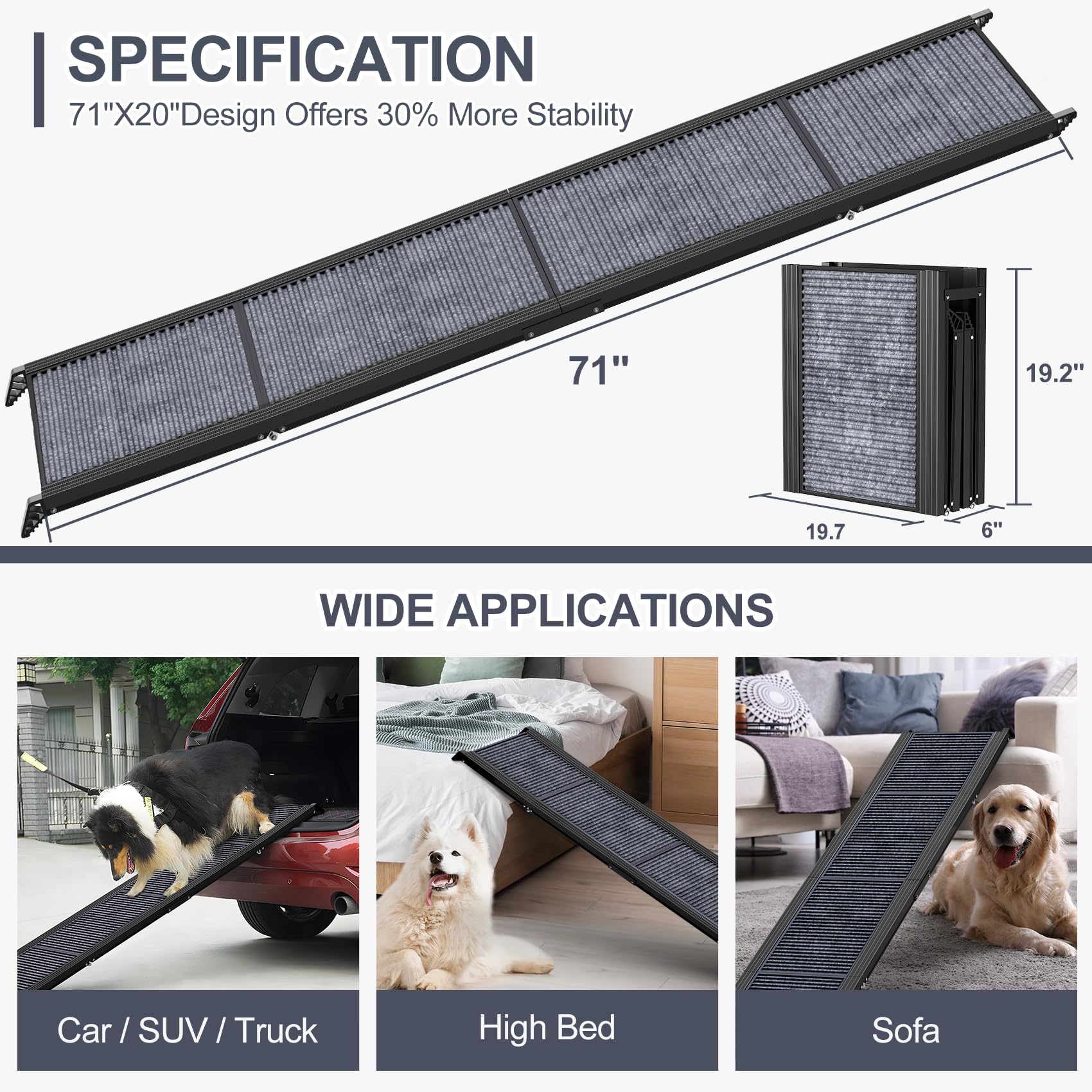 HerCcreta wigge Dog Ramp for Car 71" L × 20" W. Chosen for real quality, fits naturally into modern