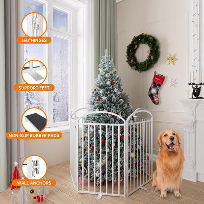 6 Panles Full Matel Freestanding Dog Gates with Door, 144"Extra Wide 36"Tall Free Standing Dog Pet Gate for Indoor & Outdoor. Foldable Pet Fences for Doorways, House, Stairs, Porch, Deck, Yard