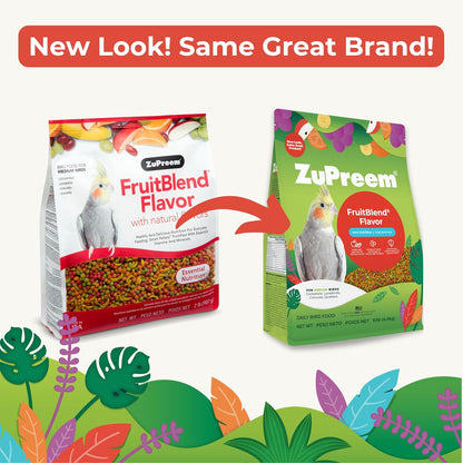 ZuPreem FruitBlend Bird Pellets, Daily Bird Food for Cockatiel, Lovebird, Quaker, Small Conure, Lorikeet, Core Nutrition for Medium Birds, Cockatiel Pellets, Conure Food (M, 2 lbs)