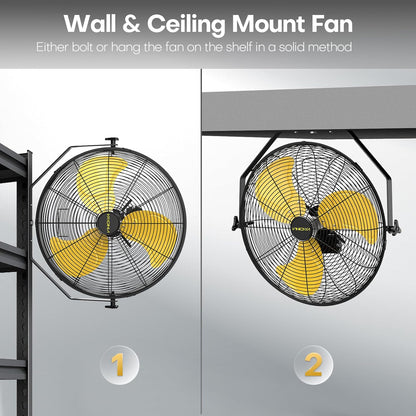 20 Inch Industrial Wall Mount Fan with 2 Pack, 5200 CFM Industrial Metal Wall Fans with Poweful Motor, 3 Speed, Heavy Duty Construction Indoor for Warehouse, Workshops, and Garage, UL Listed