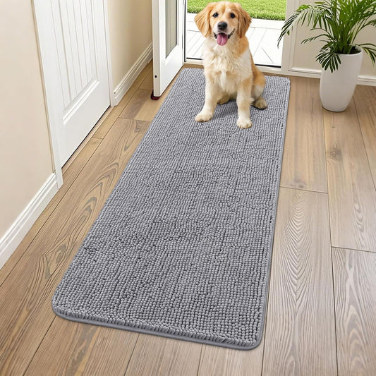 Smiry Dog Door Mat for Muddy Paws 59x24, Absorbs Moisture and Dirt Doormat, Non-Slip Washable Quick Dry Chenille Front Door Mat Indoor Entrance, Entryway Carpet for Inside Floor, Grey