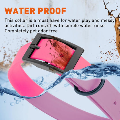 Dogline Biothane Waterproof Dog Collar Strong Coated Nylon Webbing with Black Hardware Odor- Proof for Easy Care Easy to Clean High Performance Fits Small Medium or Large Dogs, Passionfruit Pink